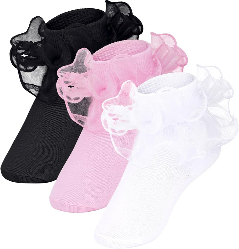 mifengda Girls Ruffle Socks Toddler Ruffle Socks Baby Kids Double Layers Lace Dress Sock Cotton Fluffy Dance Sock - Image 1